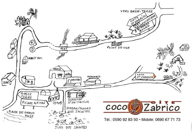 Plan d'accès au gîte coco et zabrico ville de gros rivières